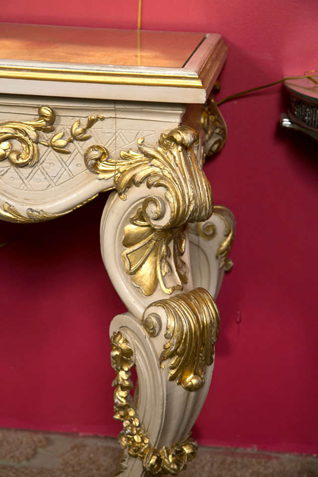 French Rococo Style Console Table Intricately Carved With Gilt Glass Inset Top 2