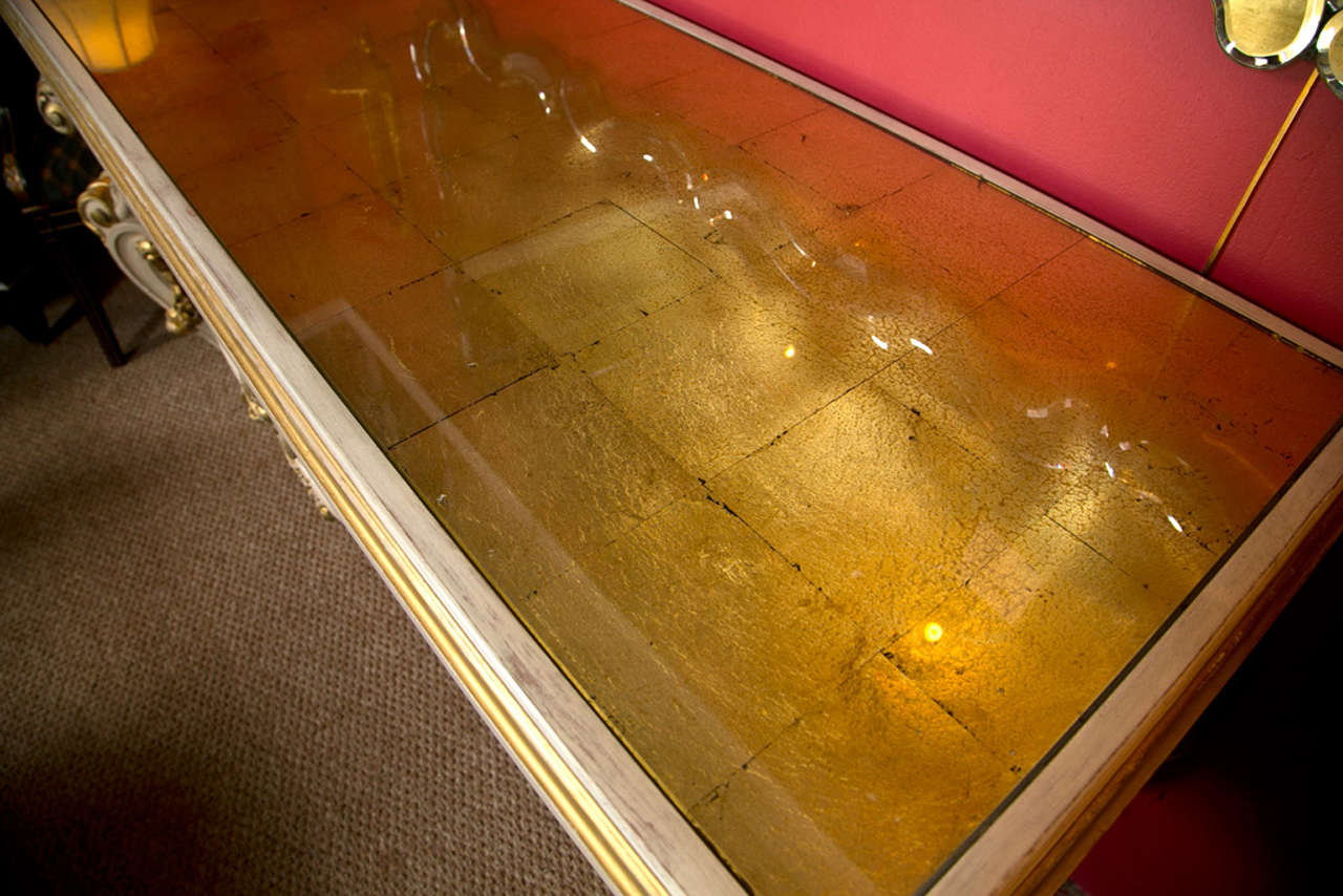 Mid-20th Century French Rococo Style Console Table Intricately Carved With Gilt Glass Inset Top