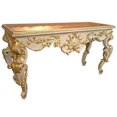 French Rococo Style Console Table Intricately Carved With Gilt Glass Inset Top