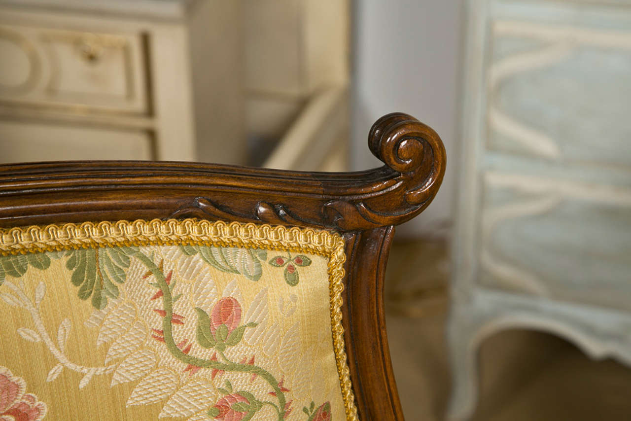 Pair of French Rococo Style Walnut Armchairs In Excellent Condition In Stamford, CT