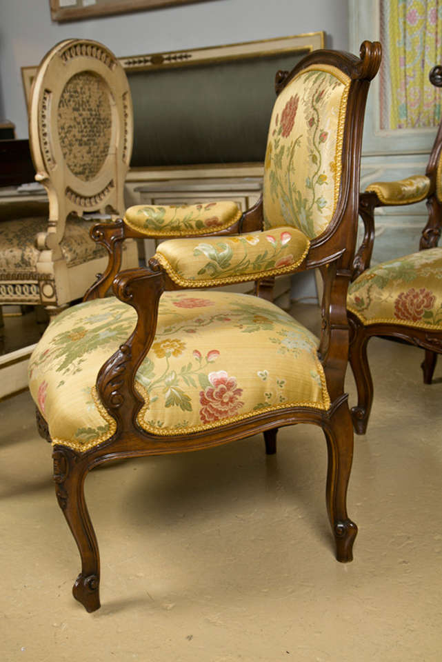 Mid-20th Century Pair of French Rococo Style Walnut Armchairs