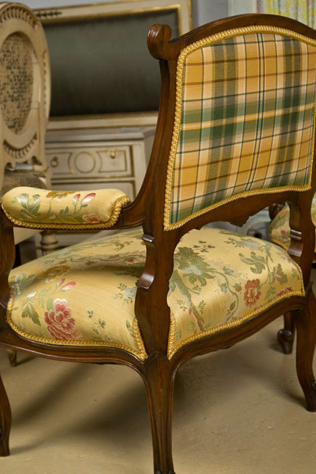 Pair of French Rococo Style Walnut Armchairs 3