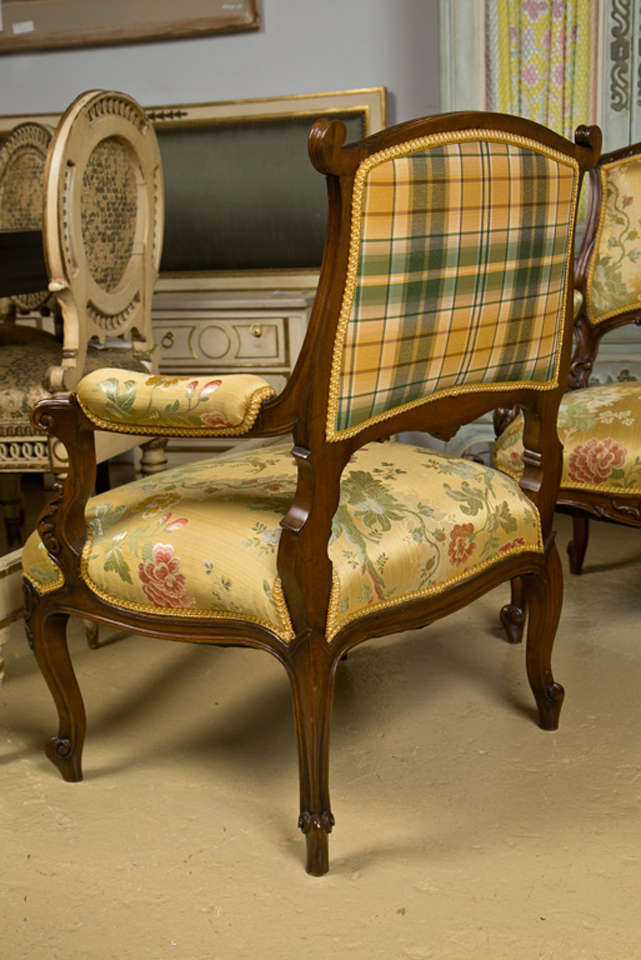 Pair of French Rococo Style Walnut Armchairs 4
