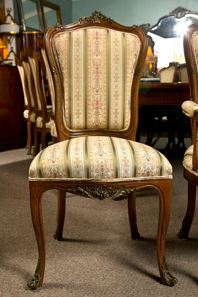 Louis XV Set of Six Side French Dining Room Chairs Style of Linke