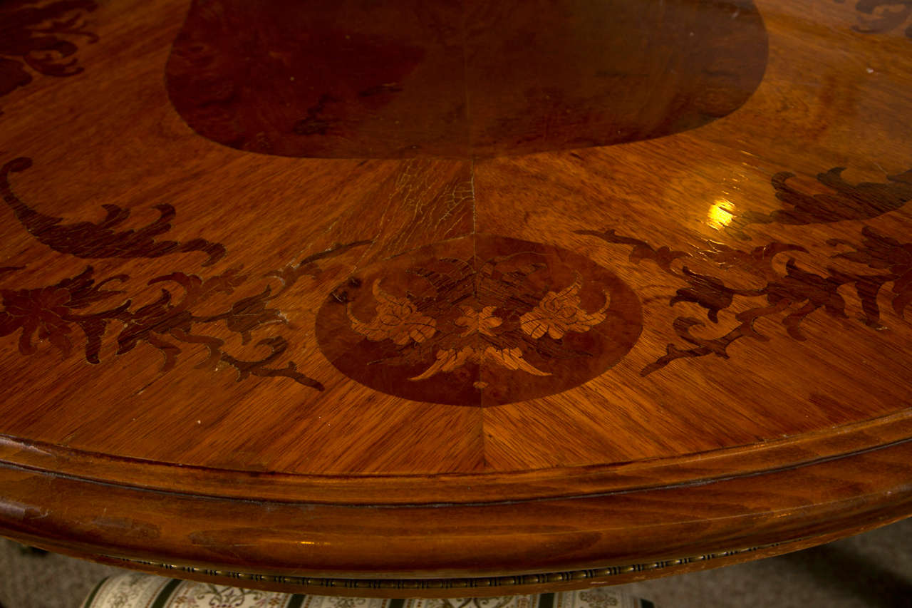 French Louis XV Style Inlaid Oval Dining Table 1