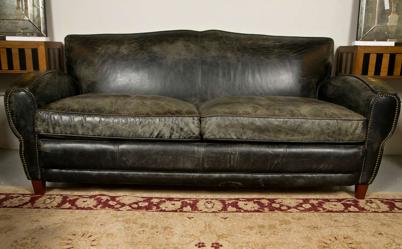 MidCentury Modern Art Deco Style Leather Sofa at 1stDibs