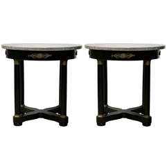 Pair of French Empire Style Ebonized Side Tables