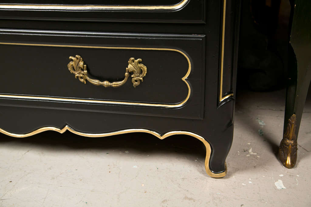 Ebonized Cabinet on Chest French Louis XV Style With Parcel Gilt Glass Doors 7