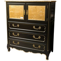 Ebonized Cabinet on Chest French Louis XV Style With Parcel Gilt Glass Doors