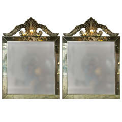 Pair of Distressed Venetian Roma Style Square Mirrors 8