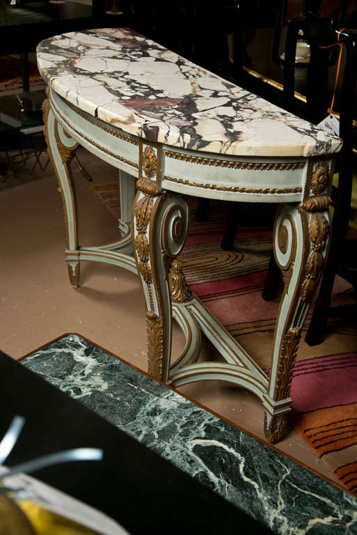 French Painted Marble Top Demilune Console Table by Jansen at 1stDibs