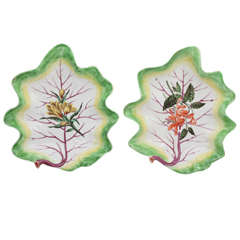 A Rare Pair Of Chelsea Porcelain Leaf Plates