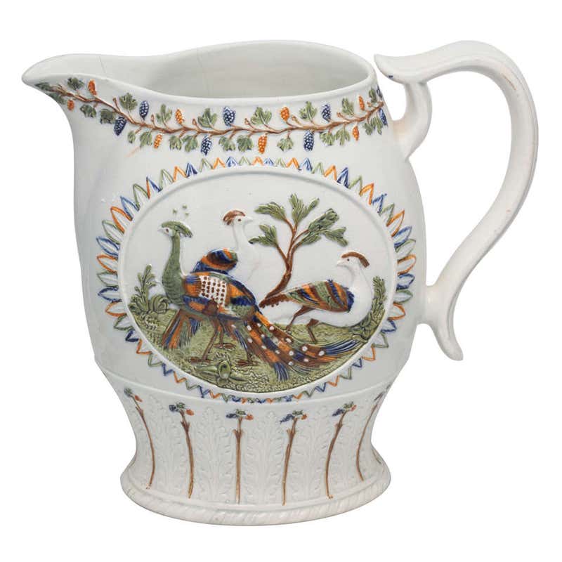 A Beautiful Prattware Peacock Pitcher For Sale at 1stDibs