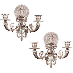 Silvered Bronze Two Light PEACOCK Sconces