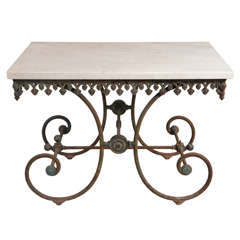 Antique Iron Table with Marble Top
