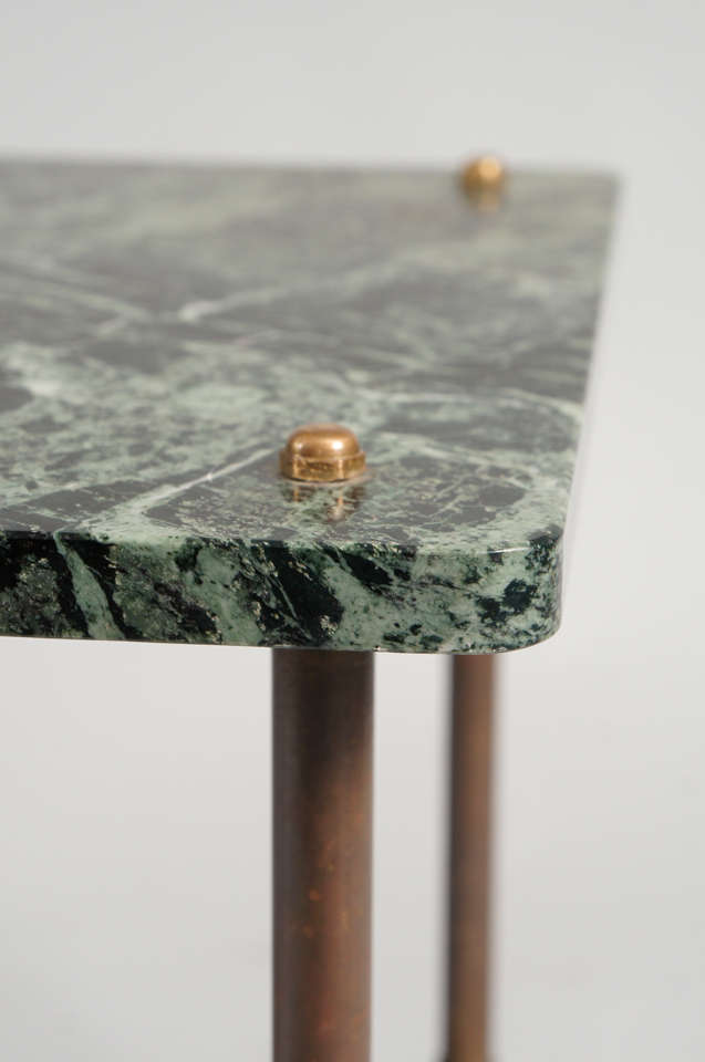 French Green Marble-Top Table with Iron Base For Sale