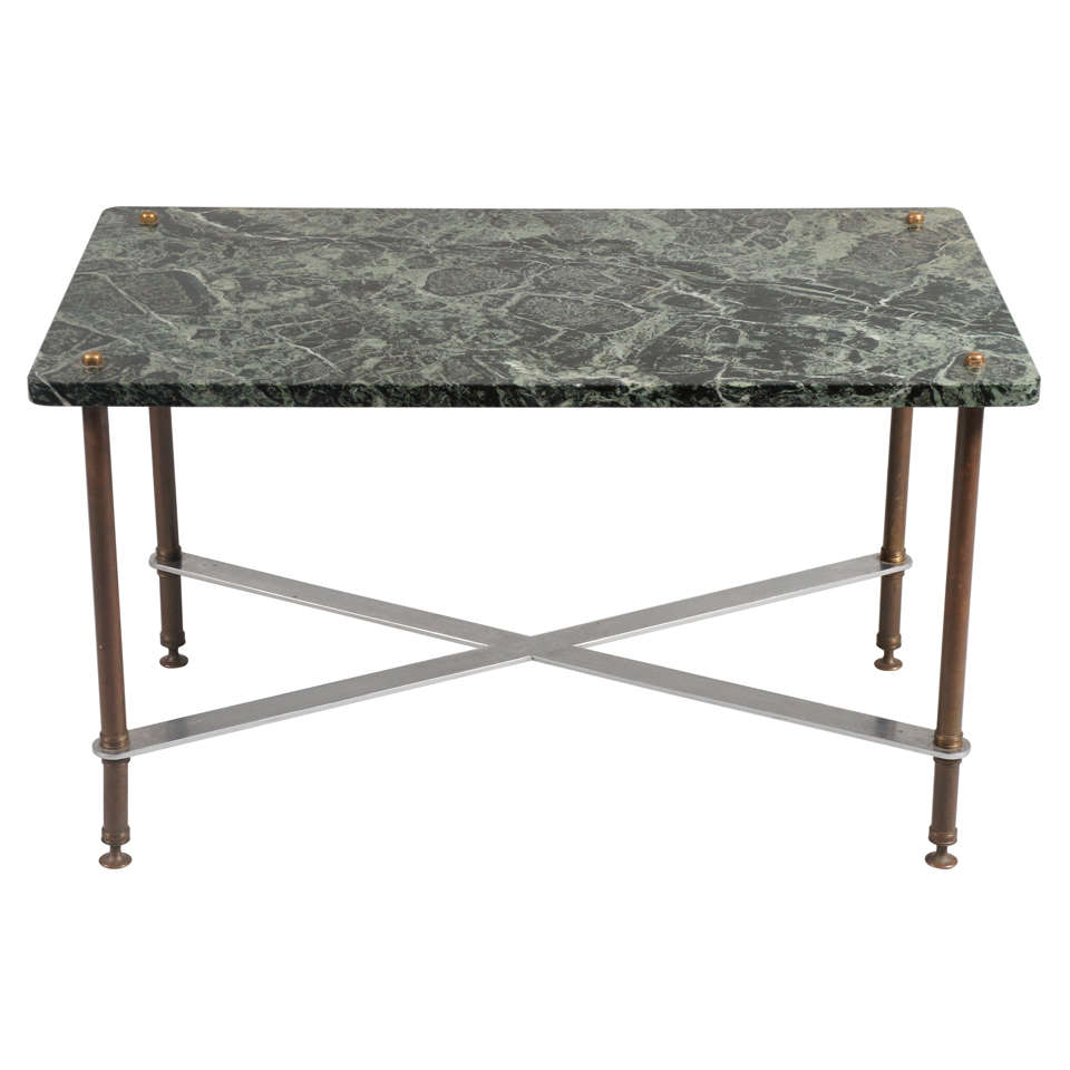 Green Marble-Top Table with Iron Base