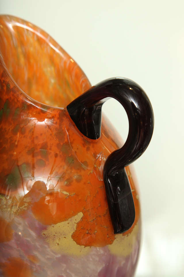 Art Deco Glass Ewer by Schneider For Sale 1