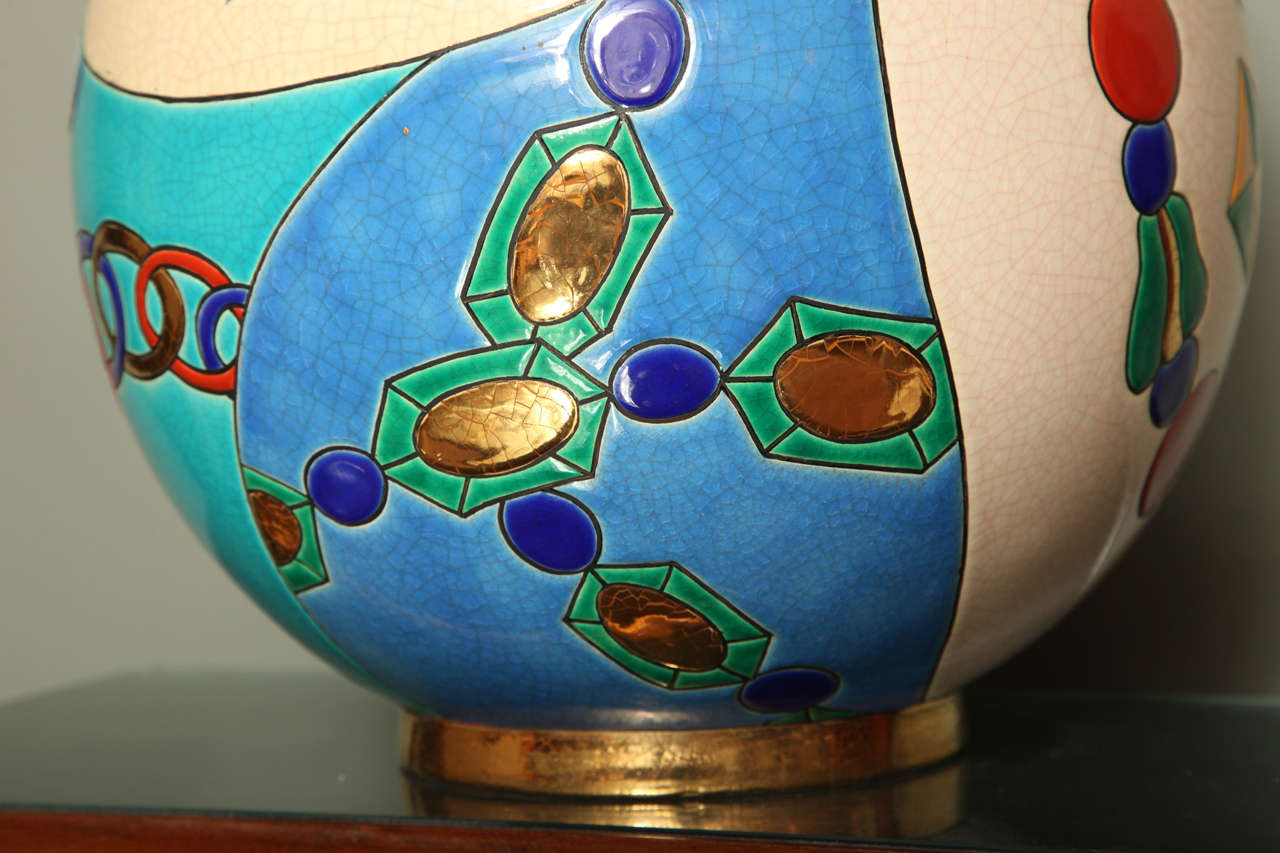 Longwy Enamelled Grand Boule Vase at 1stdibs