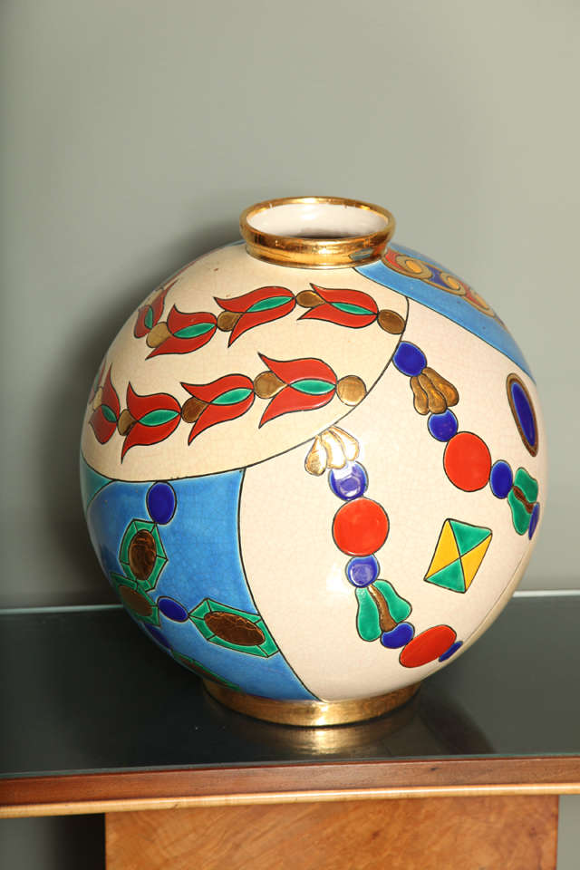 Longwy Enamelled Grand Boule Vase at 1stdibs