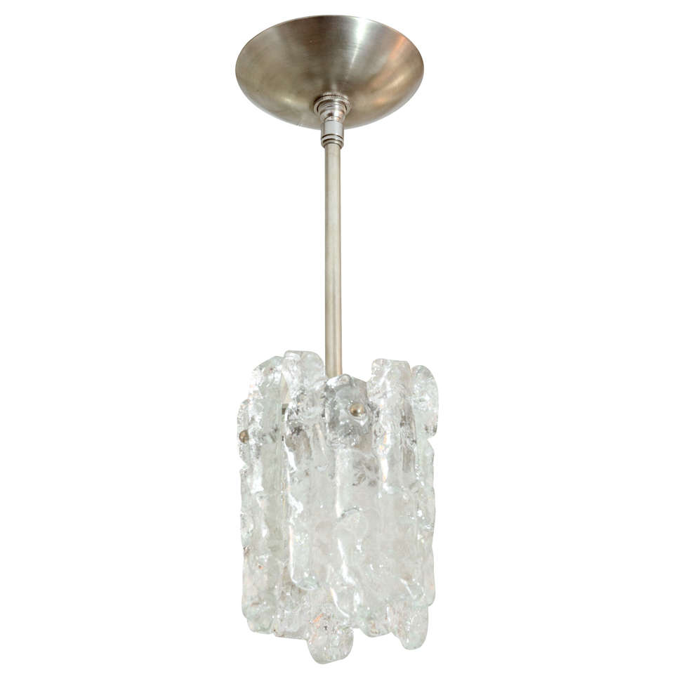 Textured "Ice Fortess" Glass and Nickel Pendant by Kalmar For Sale