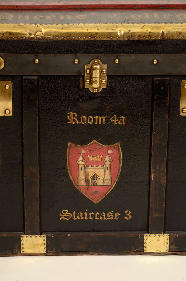 Vintage Leather Collegiate Trunk, Queens College, 1st half 20th Century In Excellent Condition In New York, NY