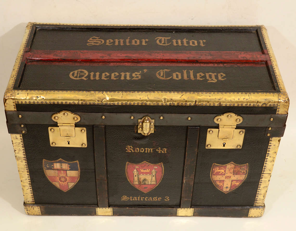 Mid-20th Century Vintage Leather Collegiate Trunk, Queens College, 1st half 20th Century