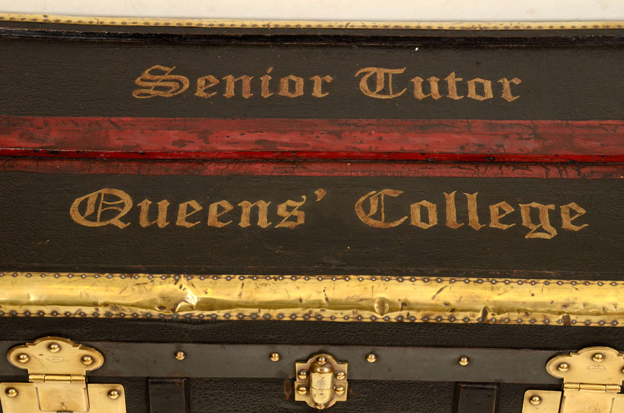 Vintage Leather Collegiate Trunk, Queens College, 1st half 20th Century 1