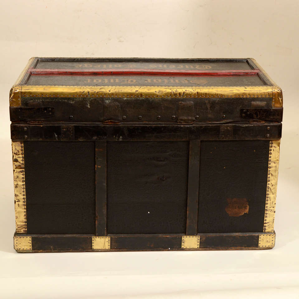 Vintage Leather Collegiate Trunk, Queens College, 1st half 20th Century 5