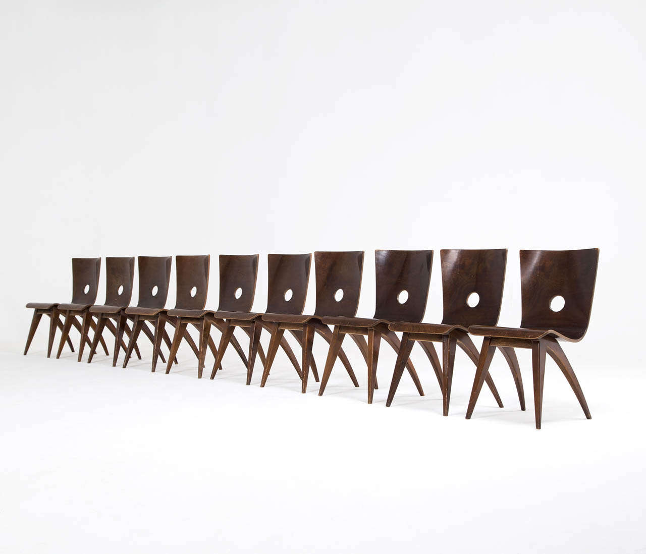 Dutch Large Set of Rare Van Os Bend Plywood Chairs