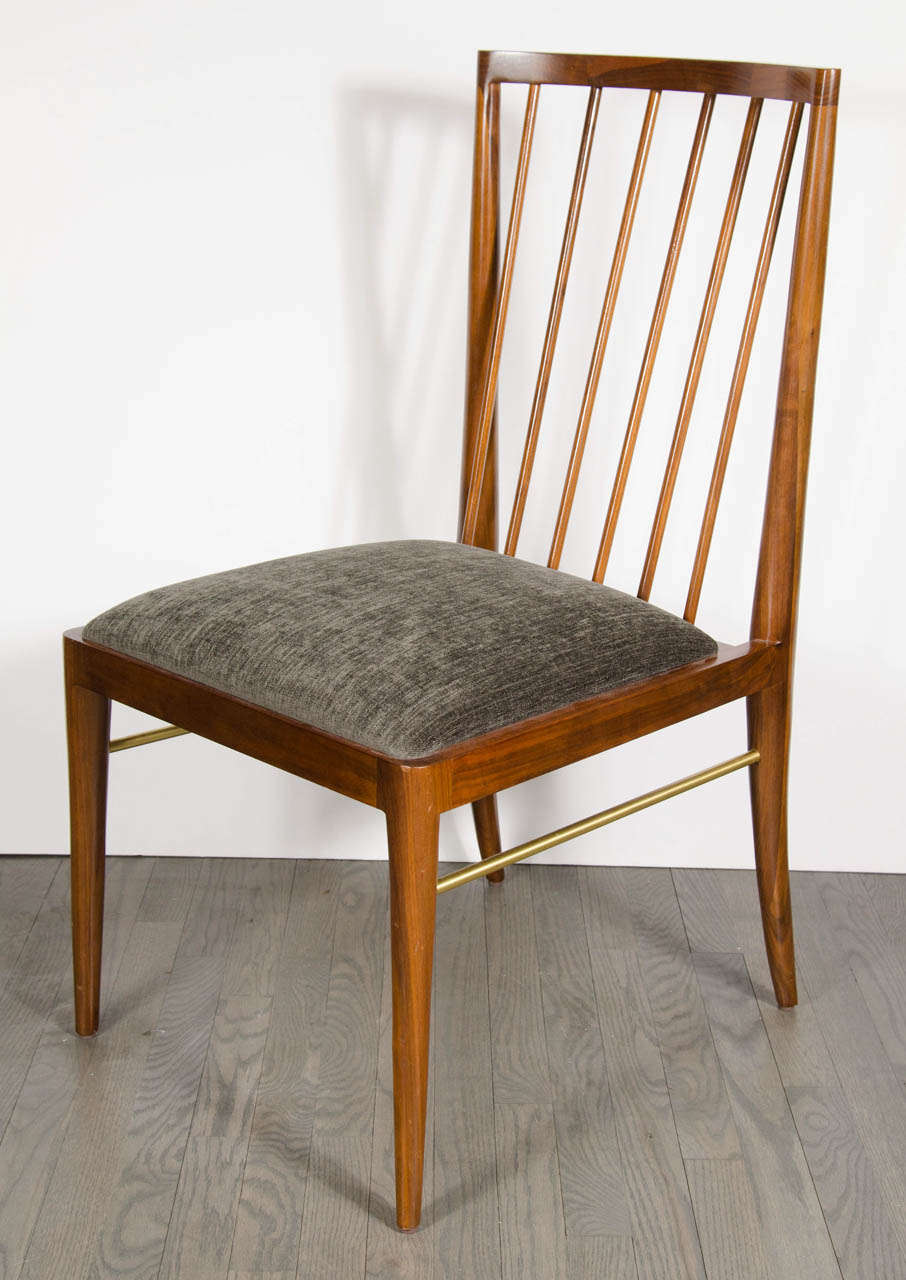 Mid-Century Modern Sophisticated Set of 8 Mid-Century Style Dining Chairs in Walnut & Brass