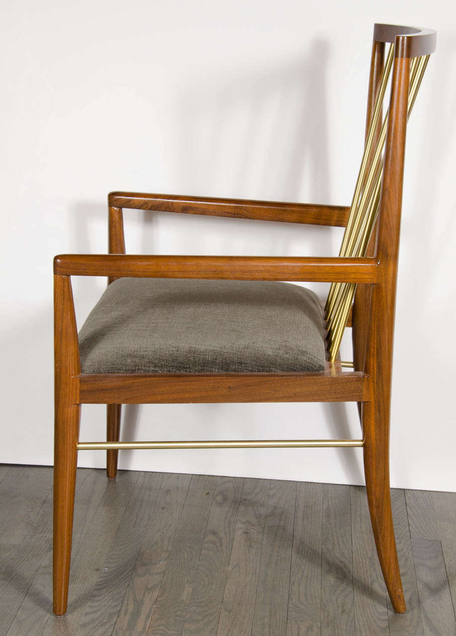 Sophisticated Set of 8 Mid-Century Style Dining Chairs in Walnut & Brass 2