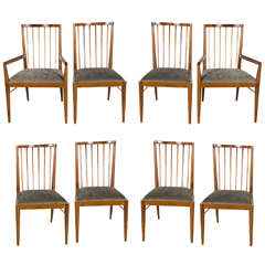 Sophisticated Set of 8 Mid-Century Style Dining Chairs in Walnut & Brass