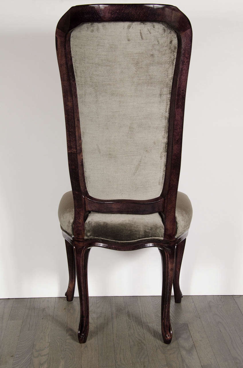 Mid-20th Century Elegant Pair of 1940's High Back Occasional Chairs in Ebonized Walnut