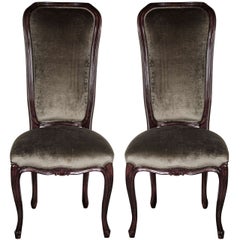 Elegant Pair of 1940
s High Back Occasional Chairs in Ebonized Walnut