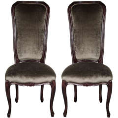 Elegant Pair of 1940's High Back Occasional Chairs in Ebonized Walnut 7