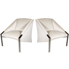 Pair of Modernist Angular Club Chairs attributed to Milo Baughman