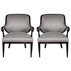 Elegant Pair of 1940s Hollywood Scroll Armchairs by Grosfeld House