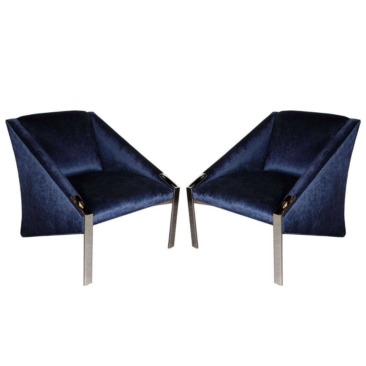 Pair of Modernist Angular Club Chairs Attributed to Milo Baughman