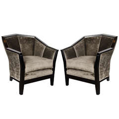 Exquisite Pair of Art Deco Cubist Club Chairs