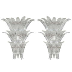 Pair of Exquisite Three Tier Palma Murano Glass Sconces