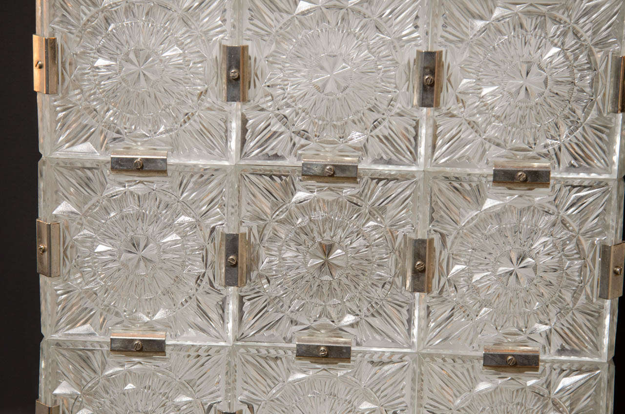20th Century Pair of Mid Century Modernist Sunburst Design Etched Glass Flush Mount Chandeliers by Kalmar