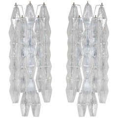 Pair of Spectacular Hand Blown Murano Glass Polyhedral Sconces by Venini