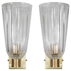Exquisite Mid-Century Pair of Murano Glass Sconces by Barovier and Toso