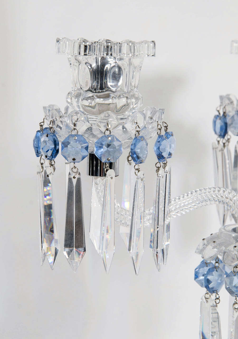 Stunning Pair of Art Deco Style Baccarat Girandoles In Excellent Condition In New York, NY