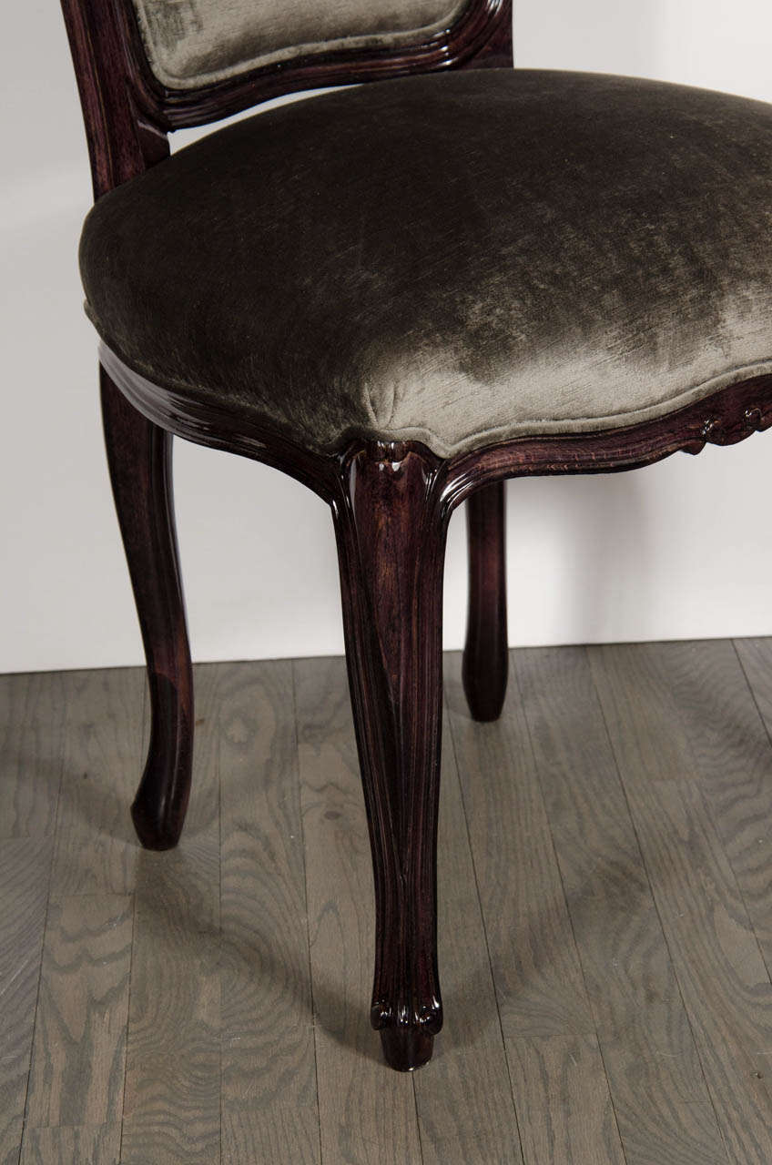 Elegant Pair of 1940's High Back Occasional Chairs in Ebonized Walnut