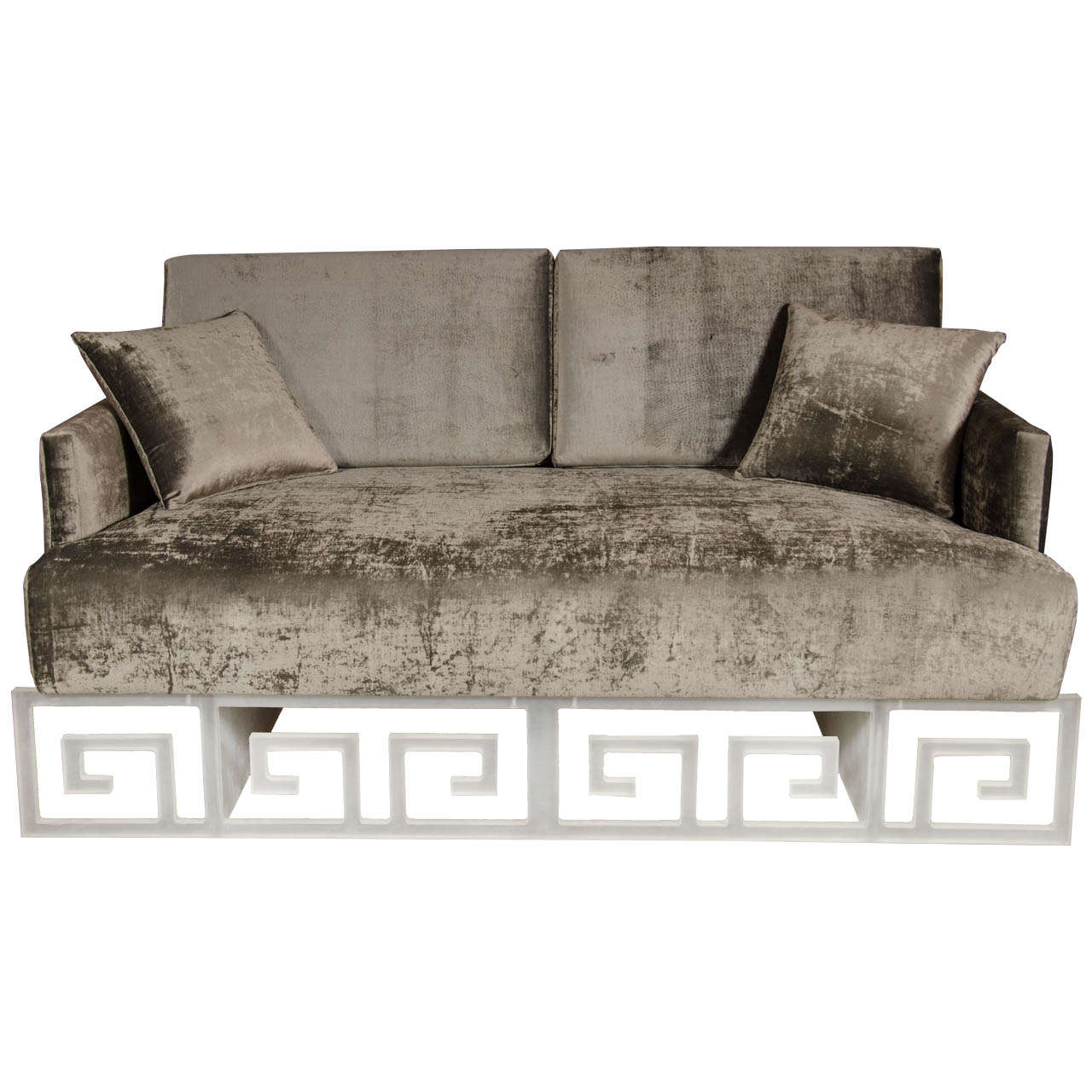 MidCentury Floating Loveseat or Daybed with Lucite Greek Key Platform