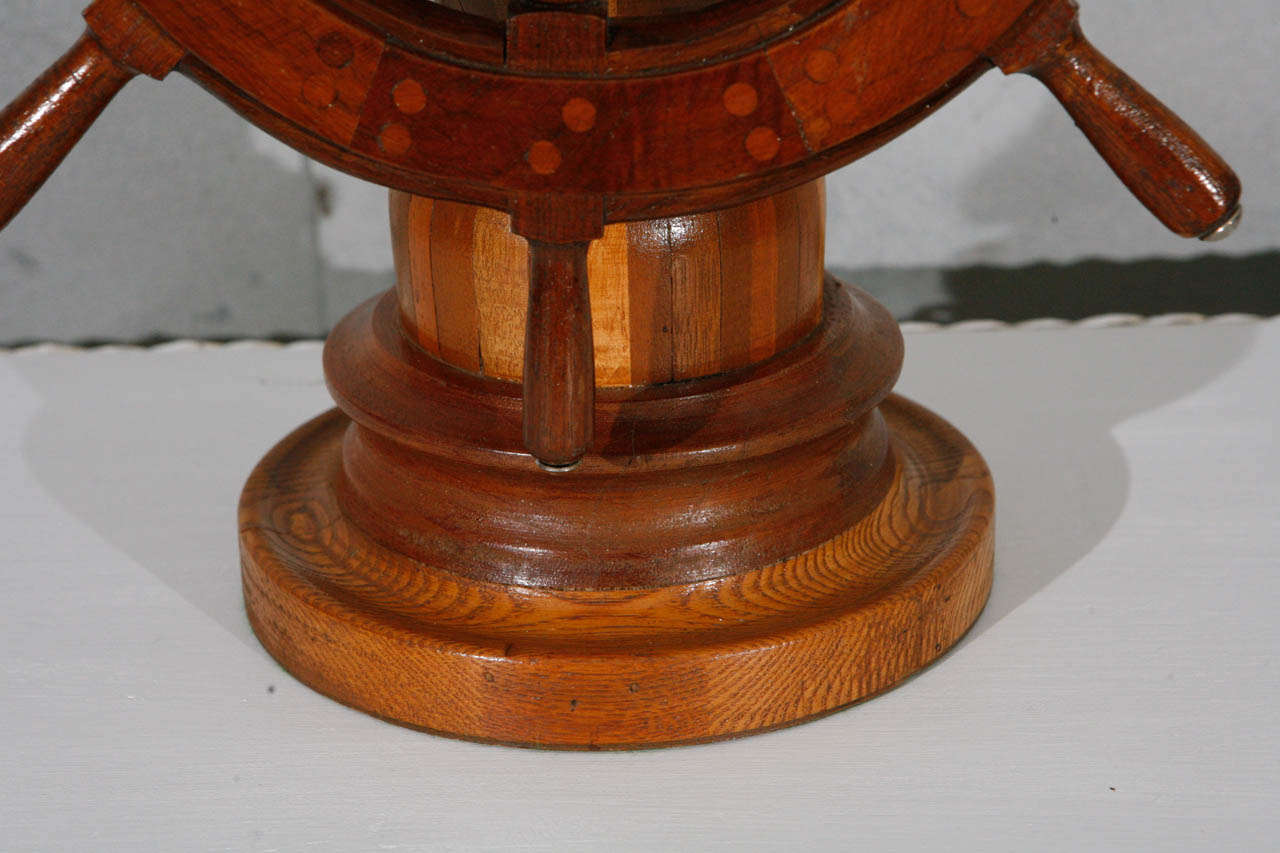 Mid-20th Century 1950's American Shop Art Lamp with Ships Wheel and Linen Shade