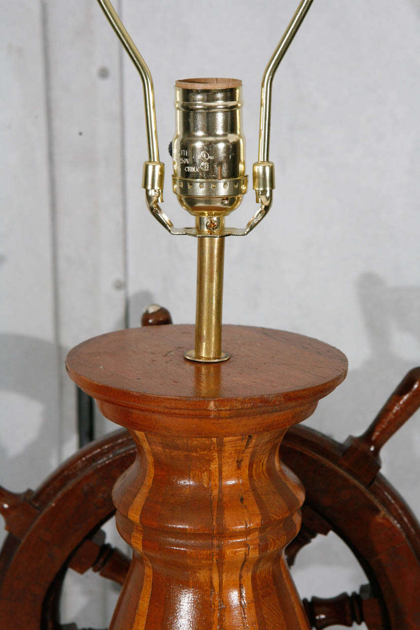 1950's American Shop Art Lamp with Ships Wheel and Linen Shade 2