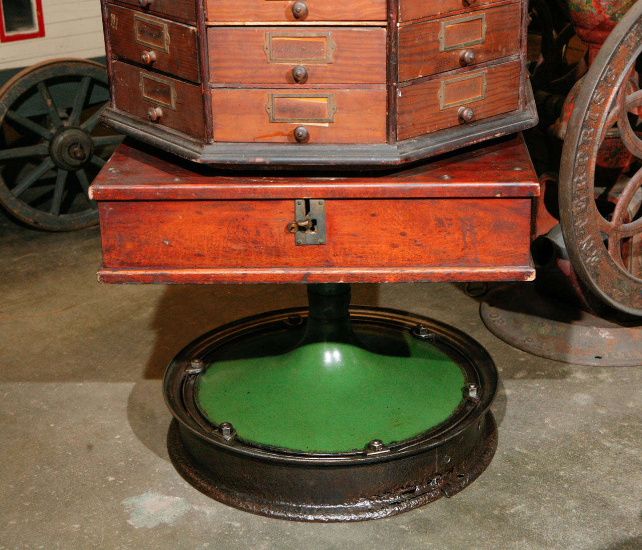 Industrial General Store Cabinet on Revolving Stand Early 20th Century.